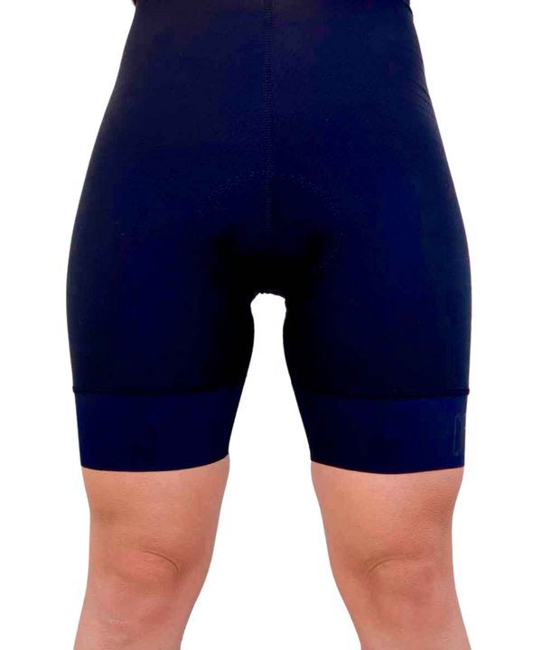 women's dark blue short with seams 